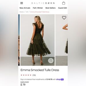 Baltic Born Emma smocked tulle dress olive green medium